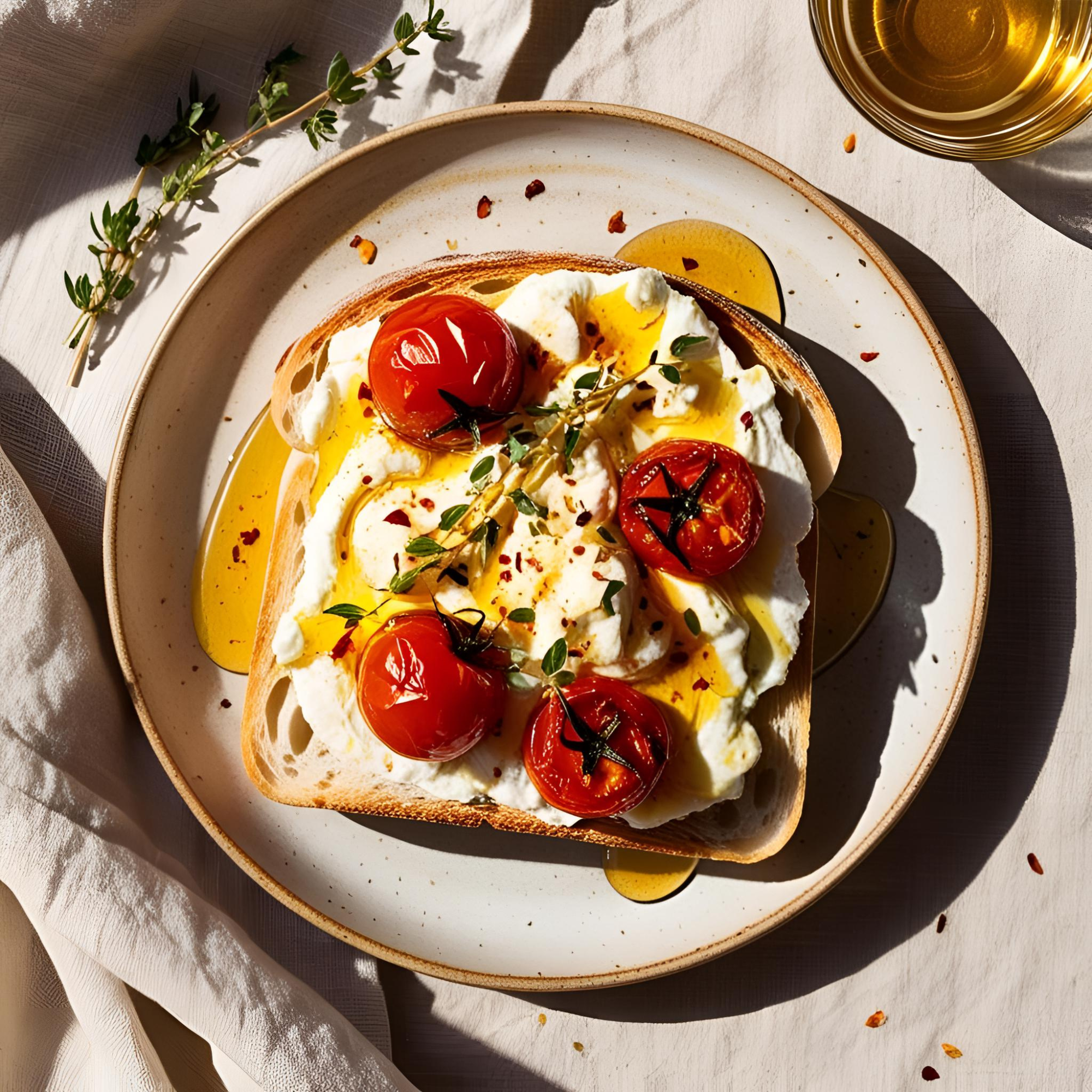 Hot Honey Whipped Feta Toast with Roasted Cherry Tomatoes