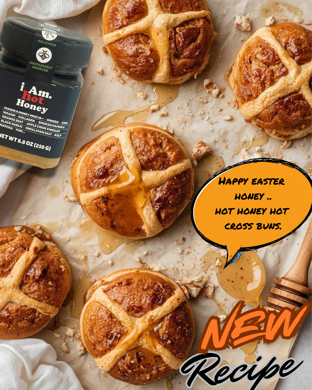 Hot honey hot cross buns