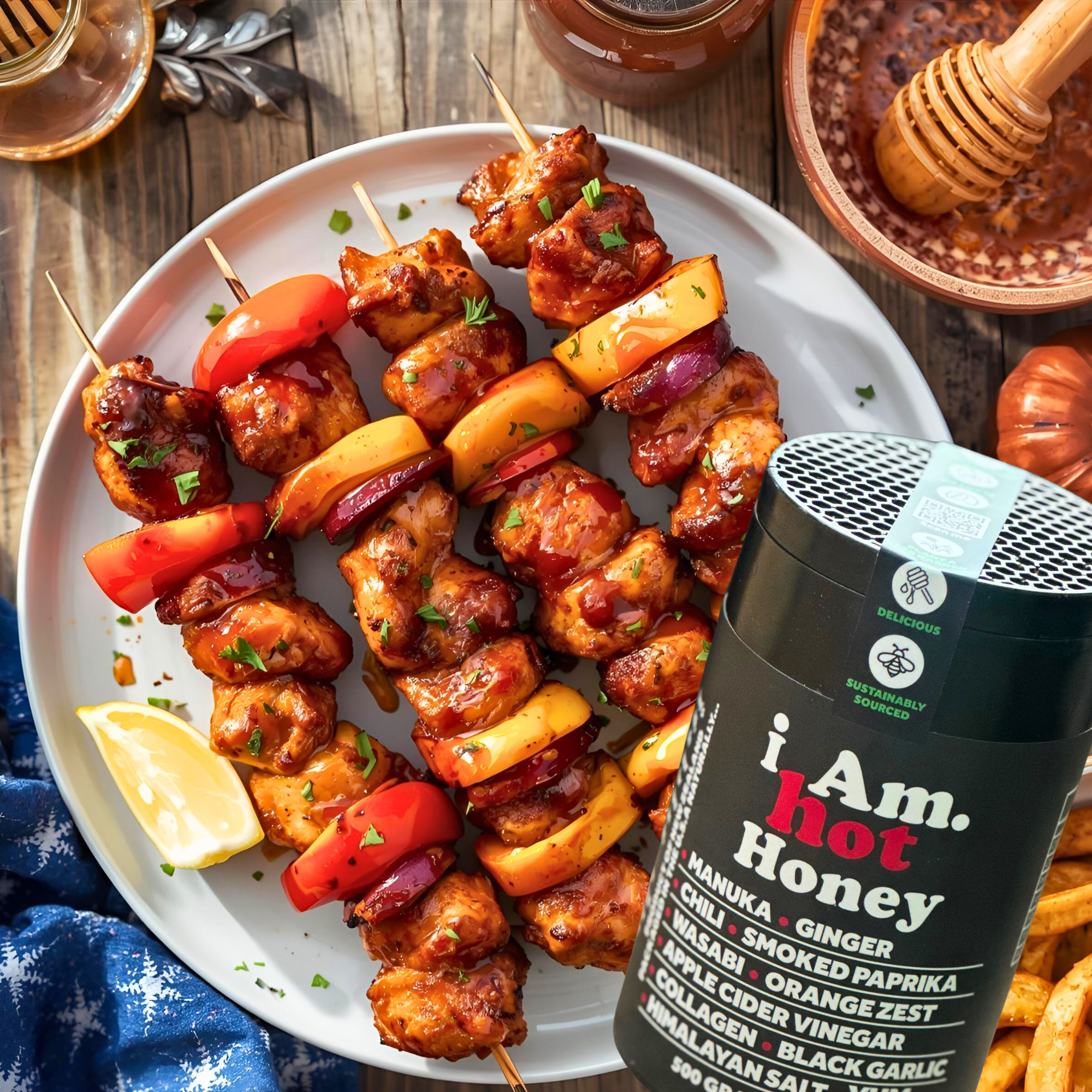 Labor Day Recipe - I AM Hot Honey BBQ Chicken Skewers