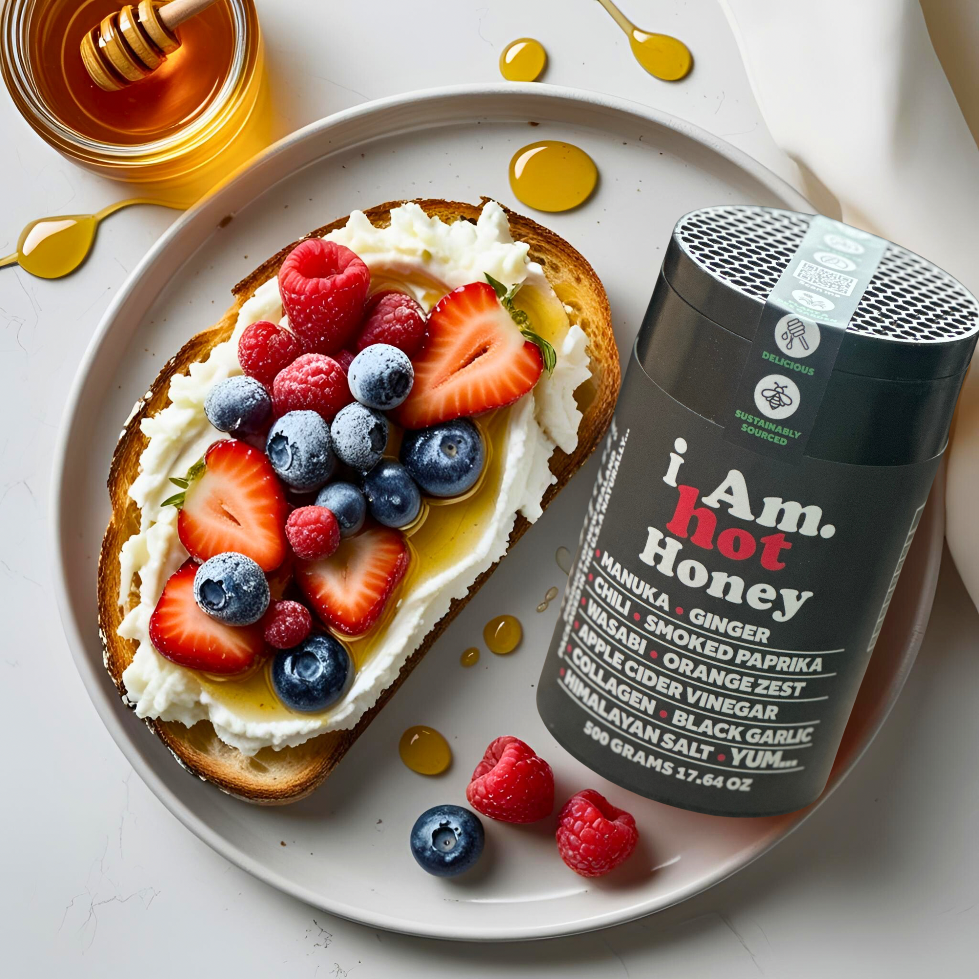I Am Hot Honey Whipped Feta Berry Toast