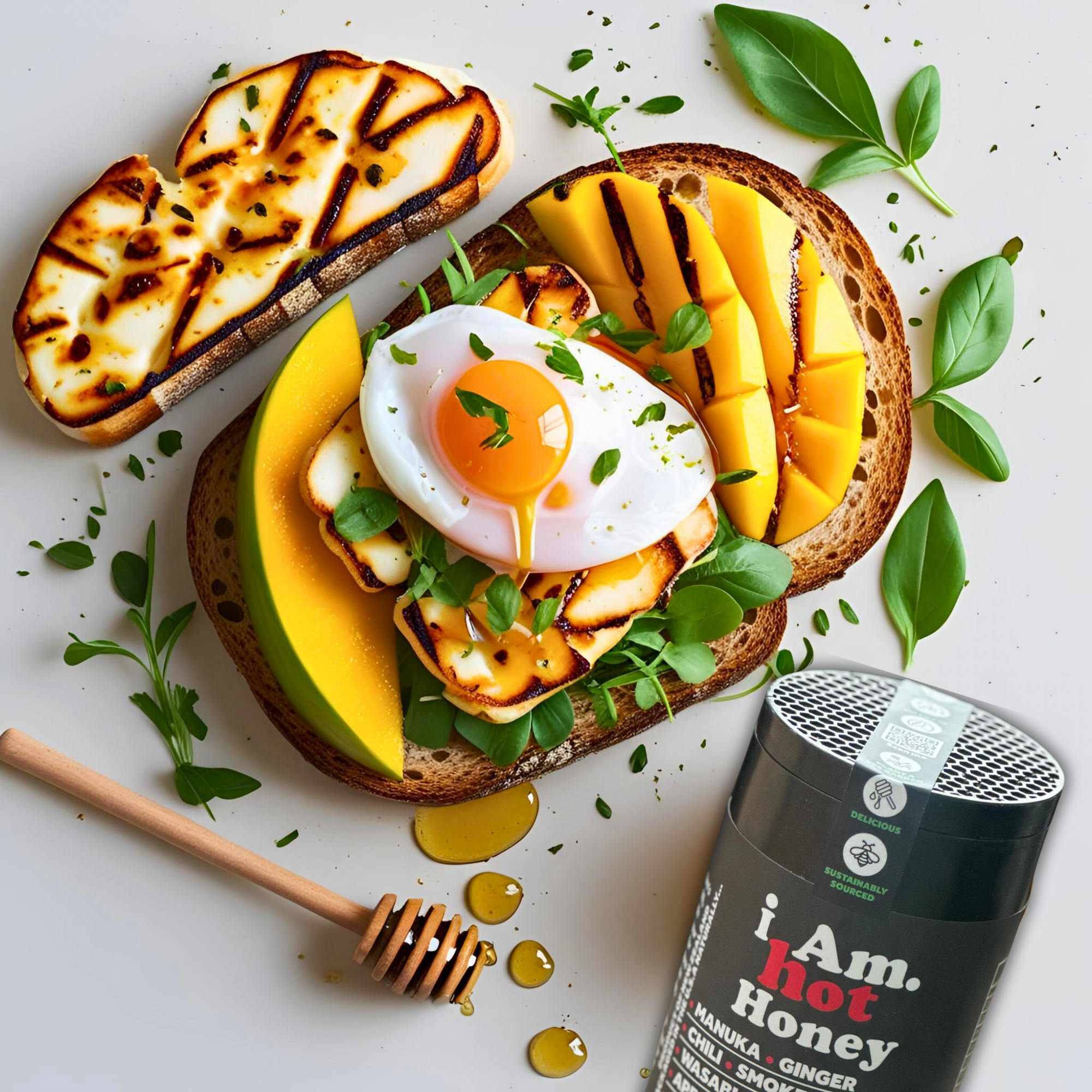 The Hot Honey Halloumi and Mango Breakfast Stack.