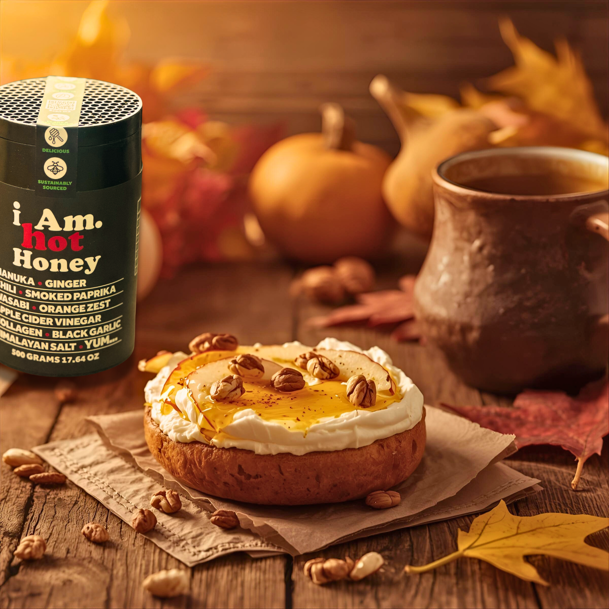 New York Style Fall Bagel with Hot Honey Whipped Cream Cheese