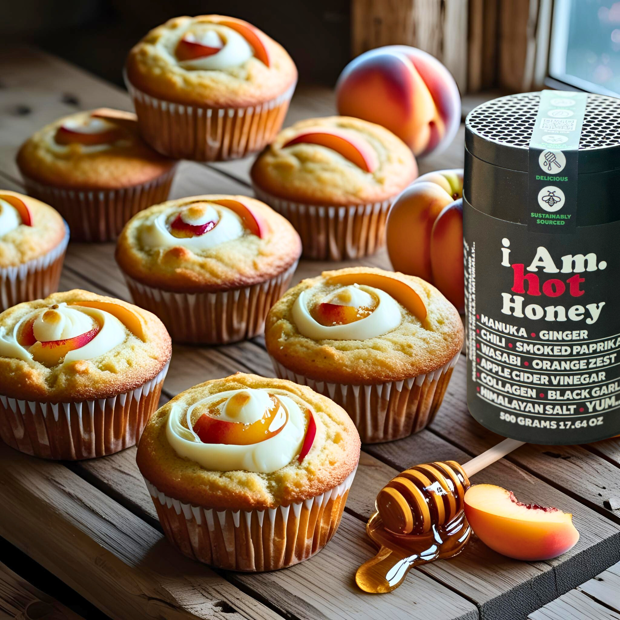 Peach and I Am Hot Honey Muffins with Cream Cheese Swirl