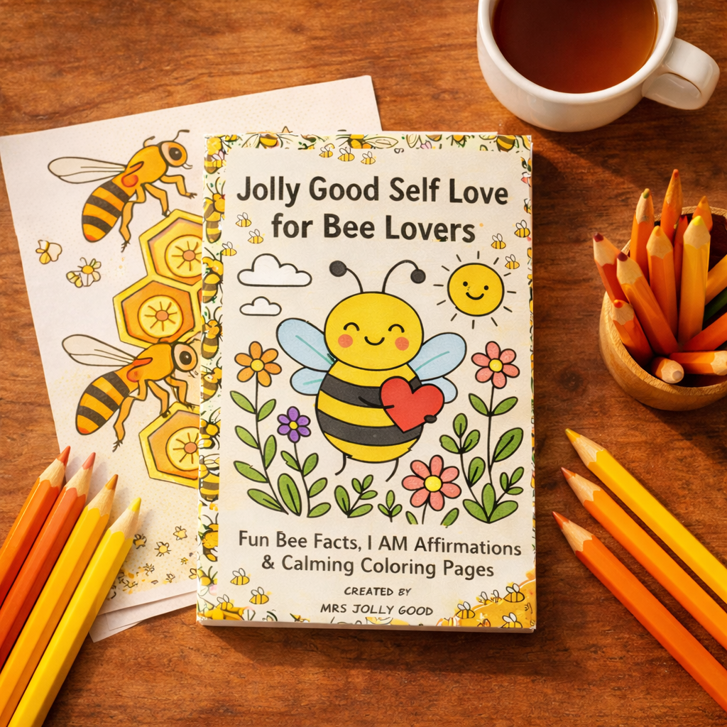 Jolly Good Self Love for Bee Lovers: Calming Coloring Book with Fun Bee Facts, I AM Affirmations & Relaxing Nature Pages for Stress Relief and Mindfulness